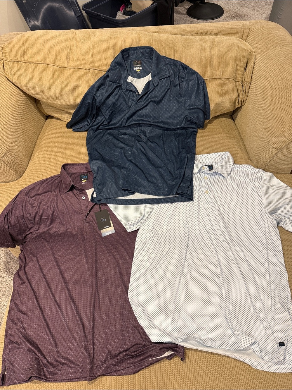 Greg Norman Collection Men’s Polo Set — Navy, Burgundy, White Microdot